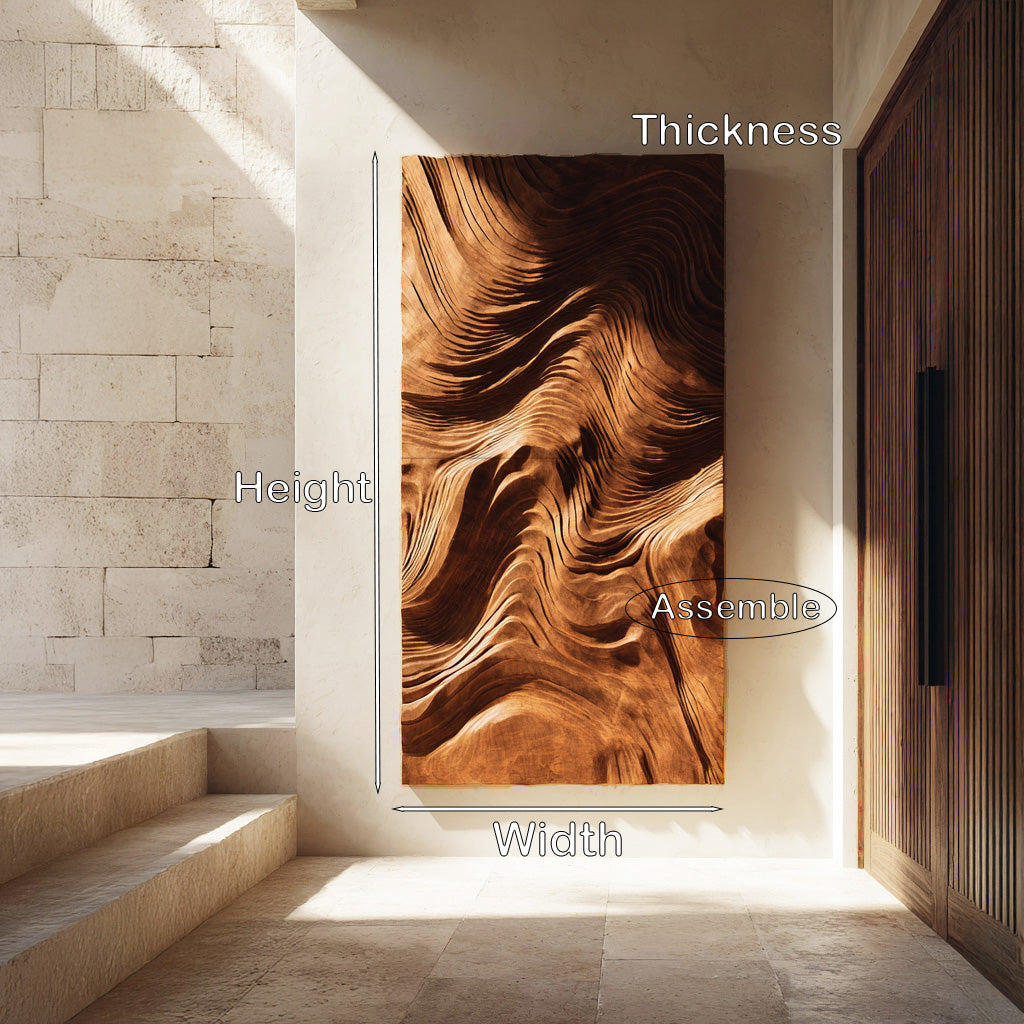 Contemporary Wave Carved Texture Wood Wall Art For Entryway