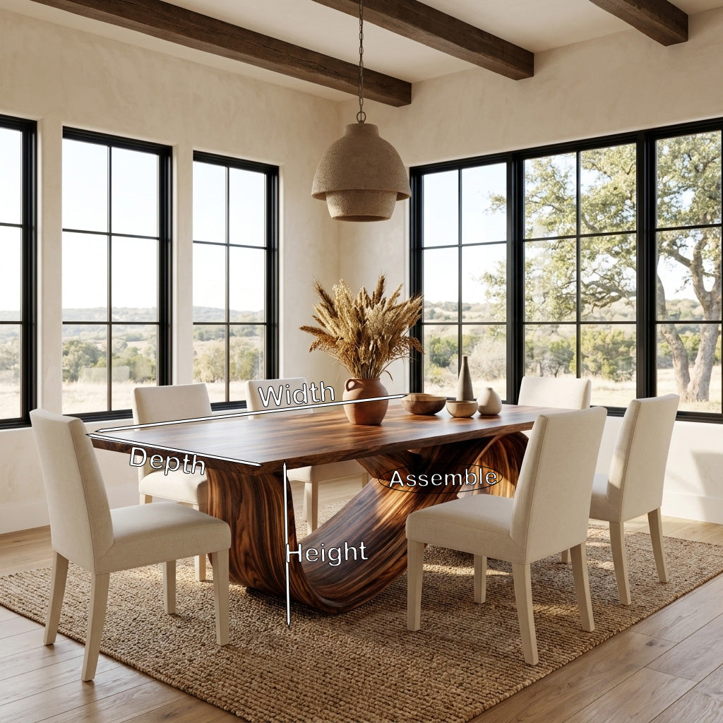 Organic Wood Dining Table With Infinity Loop Base For Kitchen
