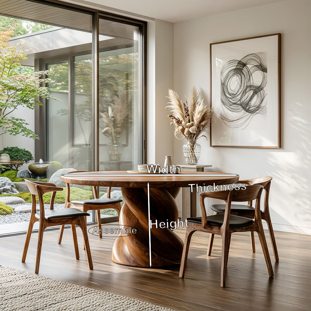 Organic Twisted Pedestal Round Wood Dining Table For Breakfast Nook
