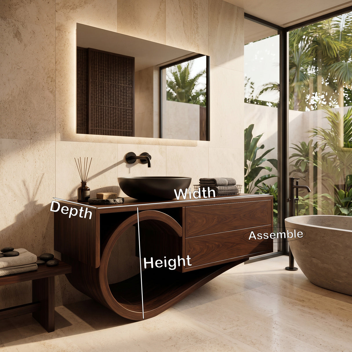 Modern Bathroom Vanity With Curved Loop Base For Bathroom Use