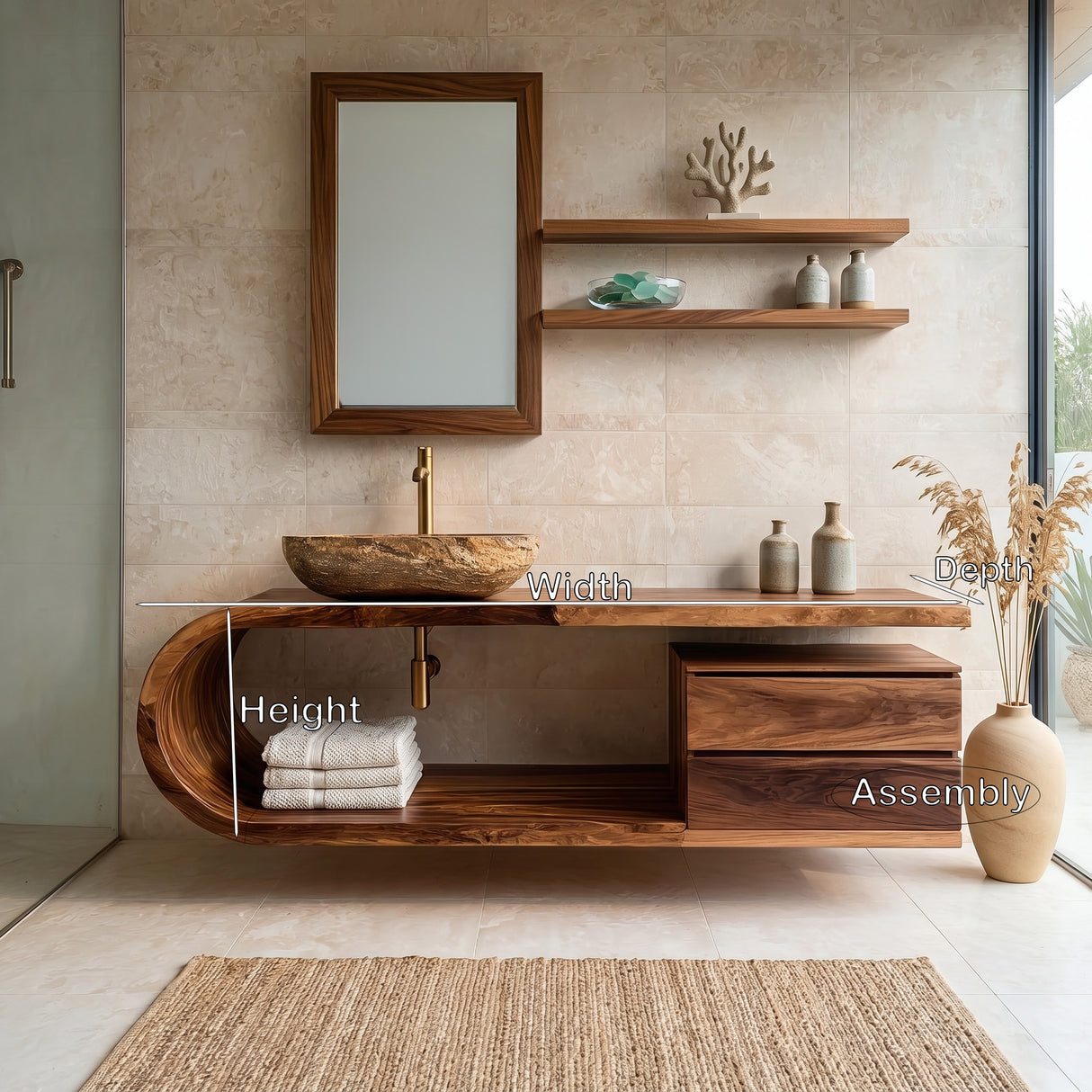 Organic Floating Bathroom Vanity With Rounded Edge For Bathroom