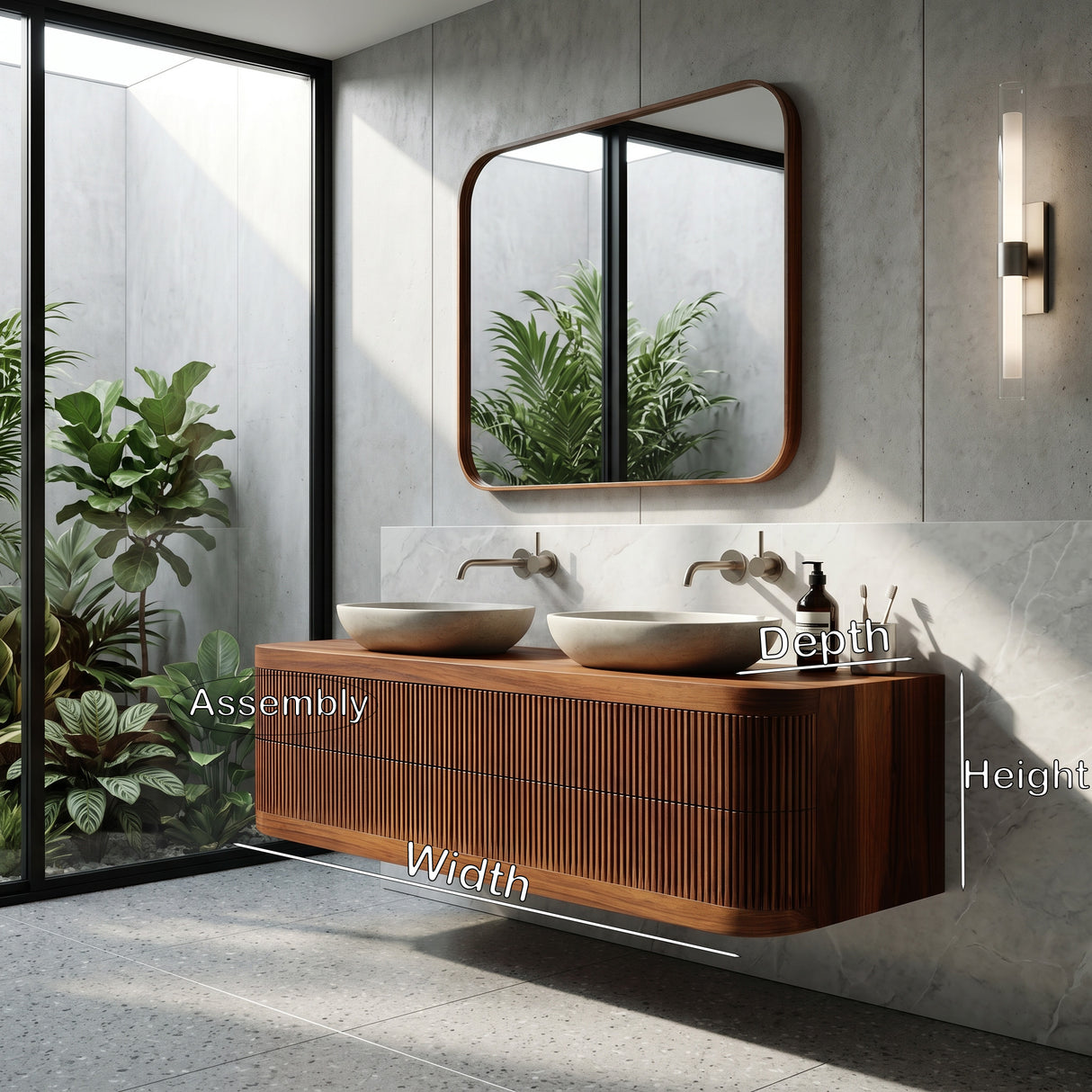 Contemporary Wooden Floating Bathroom Vanity With Fluted Front For Bathroom