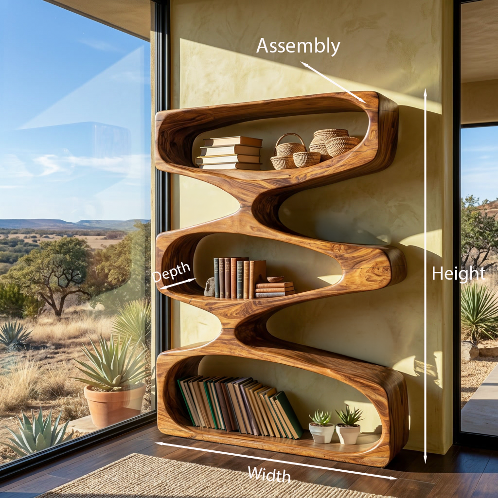 Organic Sculptural Bookshelf With 3 Tiers Storage For Living Room