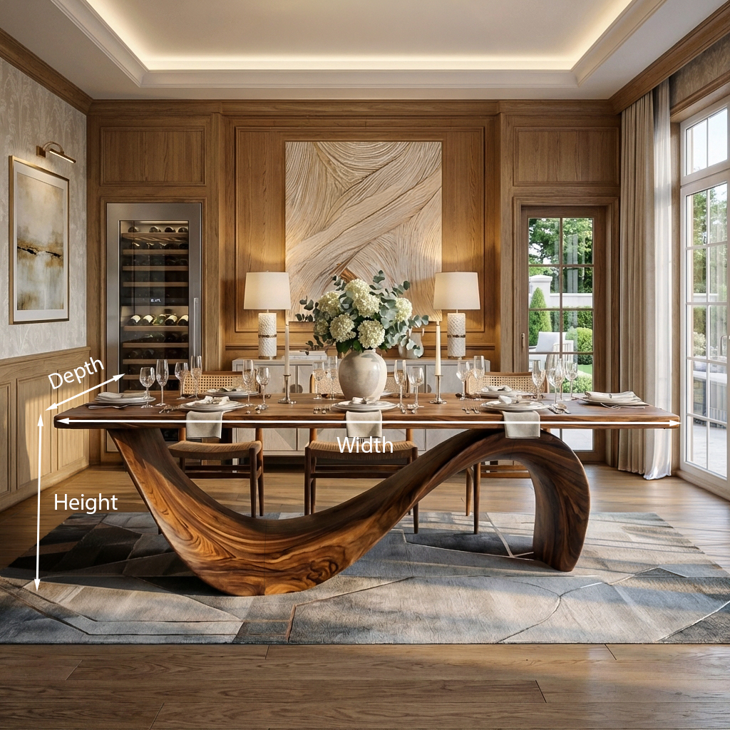 Modern Wooden Dining Table With Curved Base For Dining Area