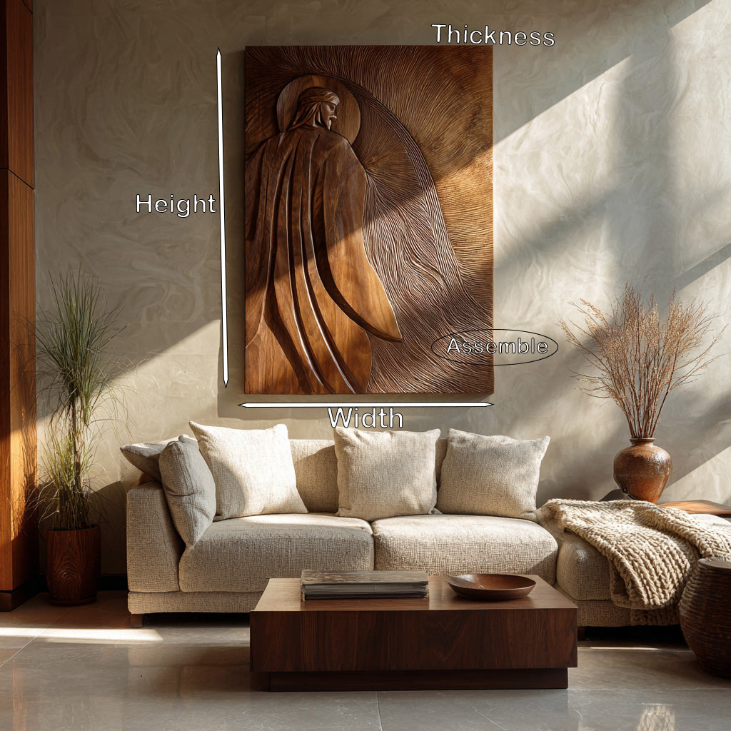 Contemporary Wooden Wall Art With Carved Figure For Living Room