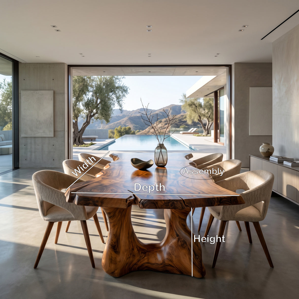 Live Edge Sculptural Dining Table For Modern Dining Room
