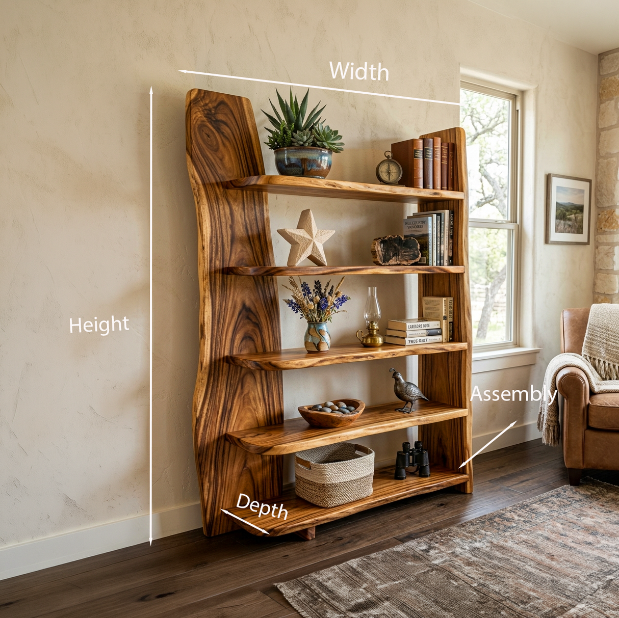 Handcrafted Wooden Bookshelf For Living Room Interior