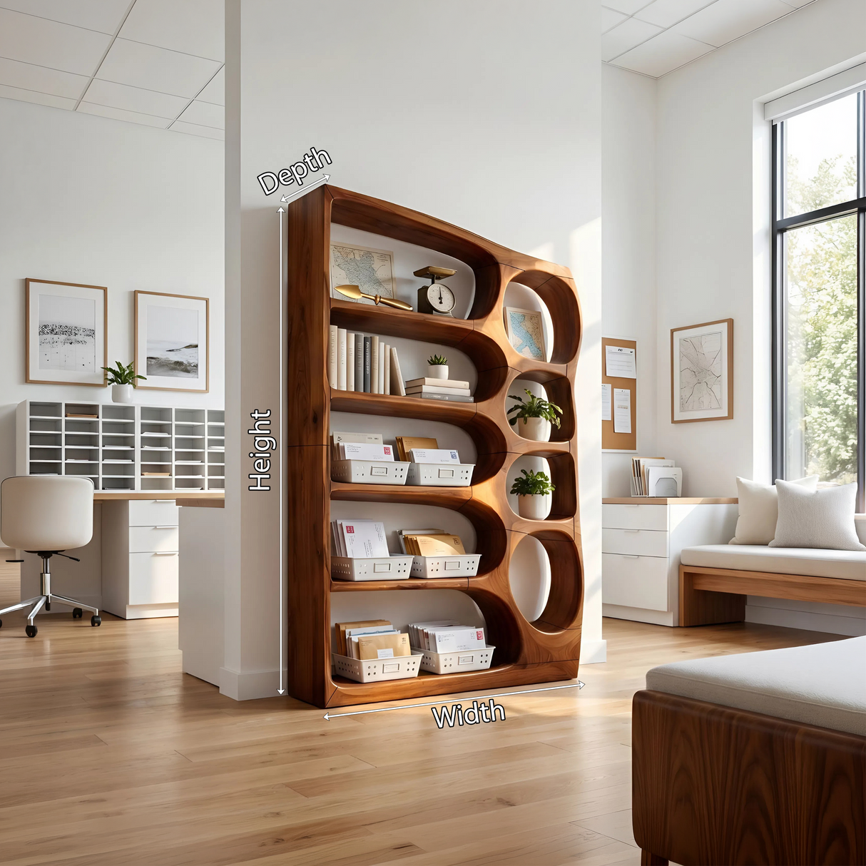 Mid Century Handcrafted Bookshelf Storage Organizer For Living Room