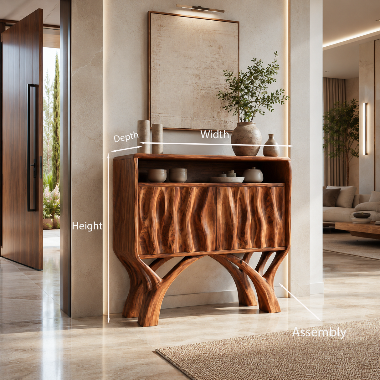 Wooden Console Table With Classic Carved Front For Modern Home