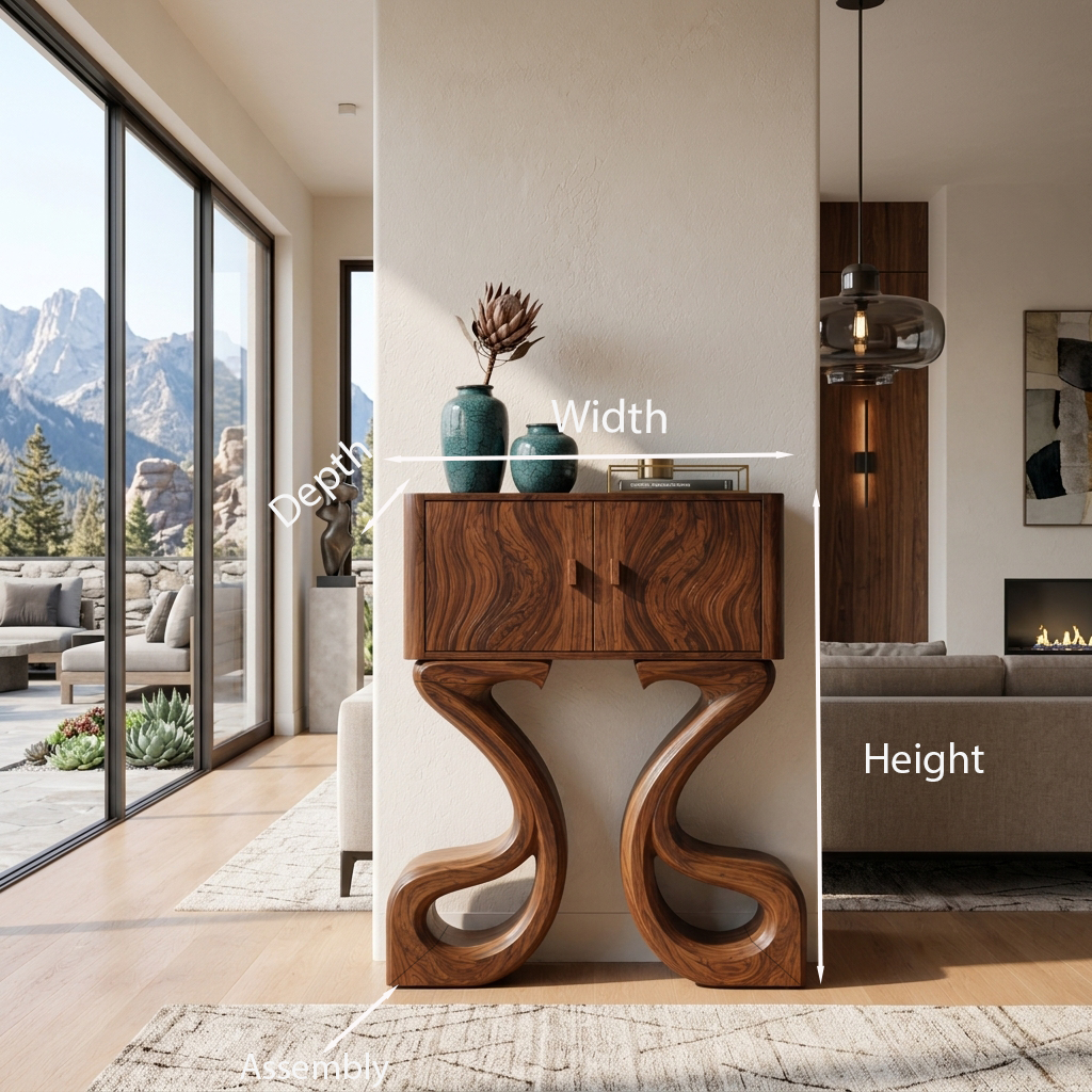 Contemporary Wooden Console Table Symmetrical Base Design For Entryway