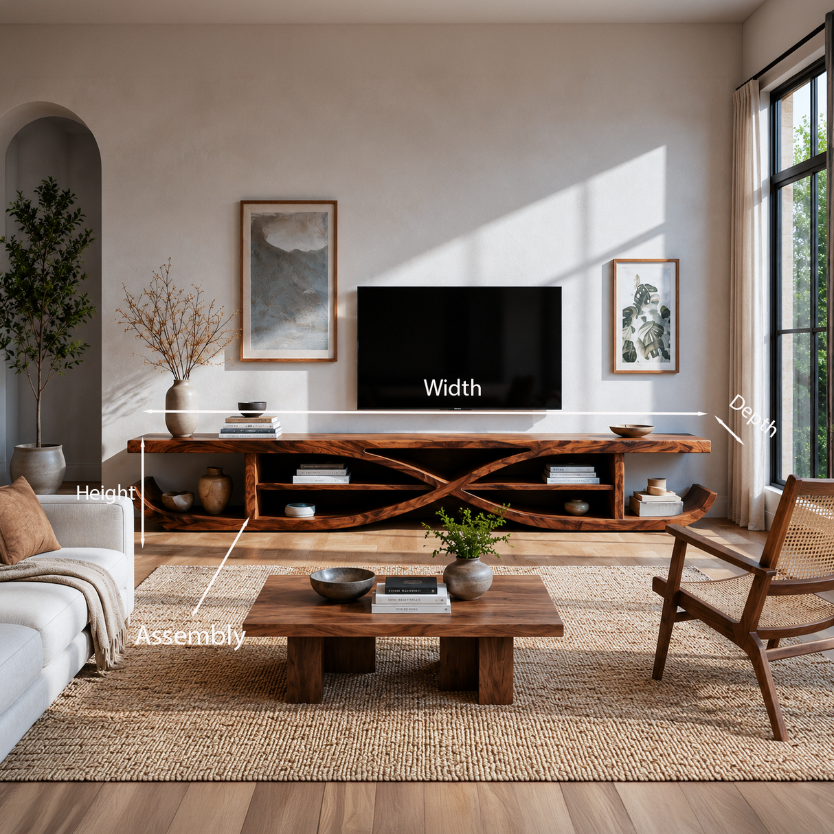 Wooden TV Stand X-shaped Frame Design For Living Room