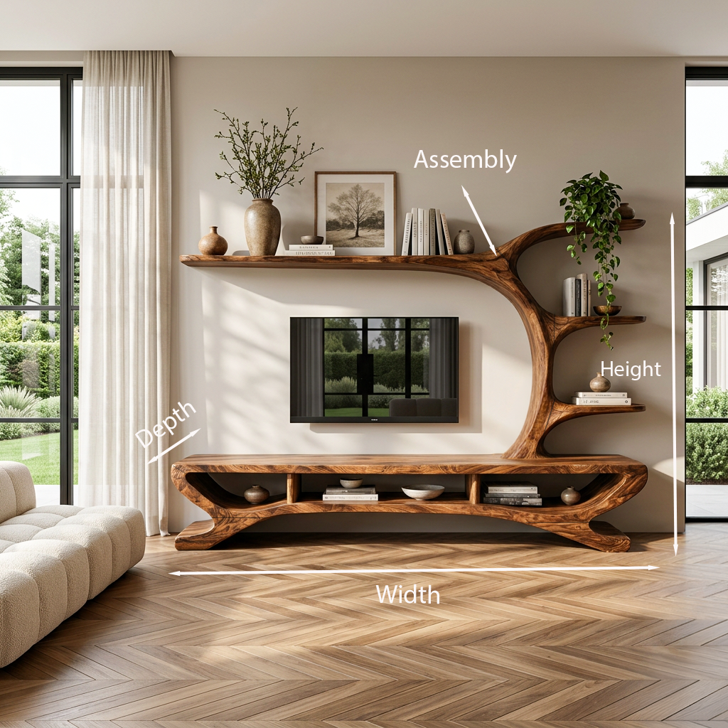 Mid Century Wooden TV Stand Sculptural Design For Living Room