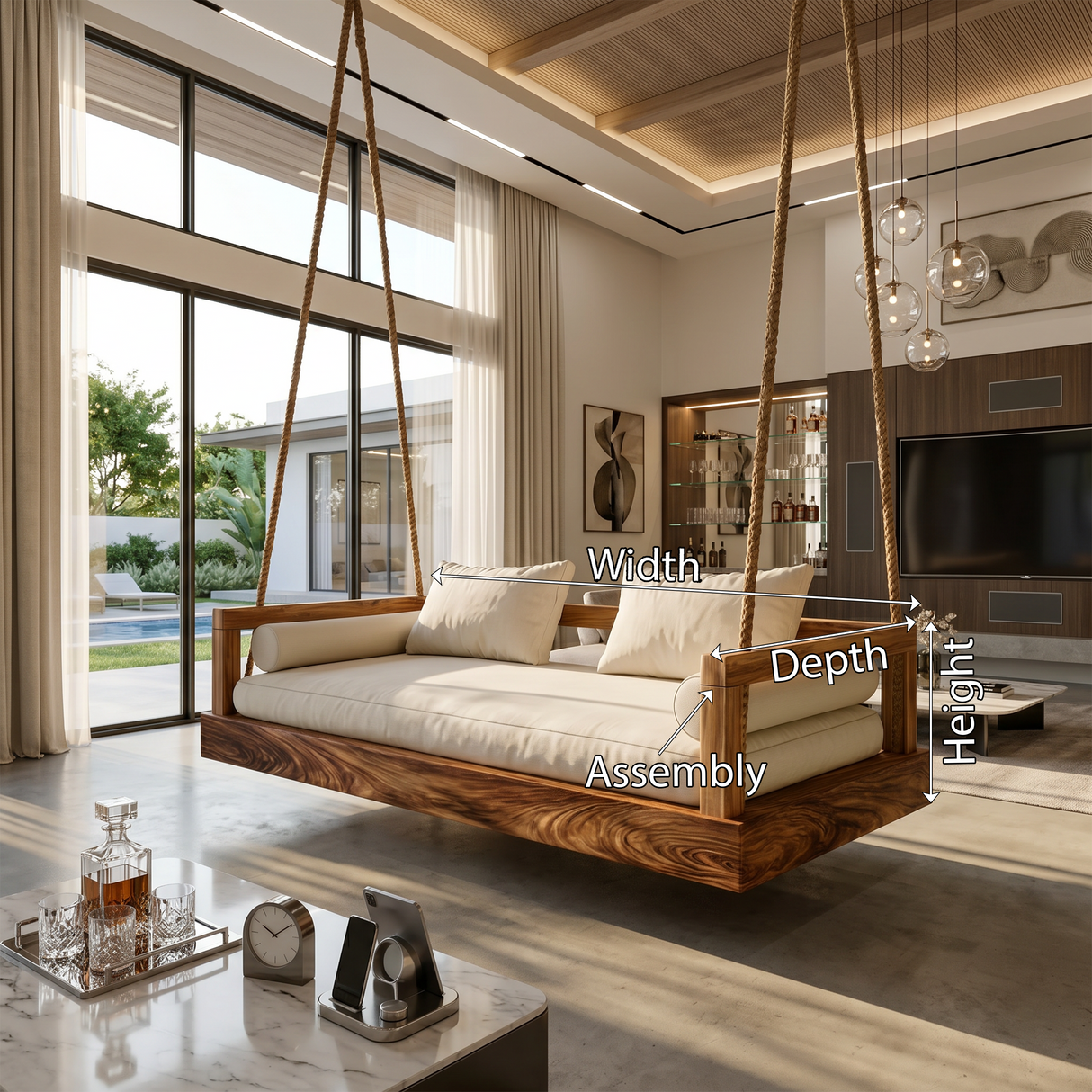 Modern Luxury Wooden Hanging Sofa Swing Contemporary Residence