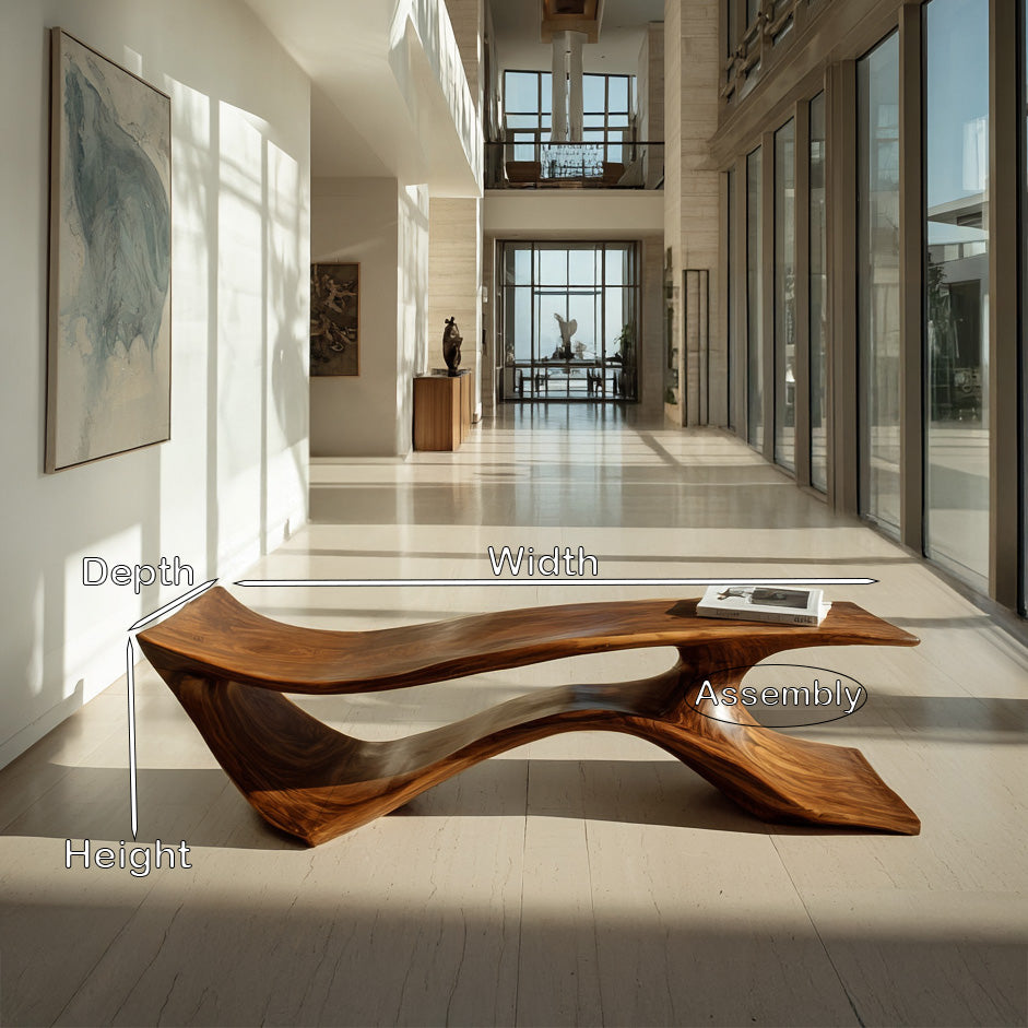 Contemporary Curved Wooden Bench For Corner Living Room