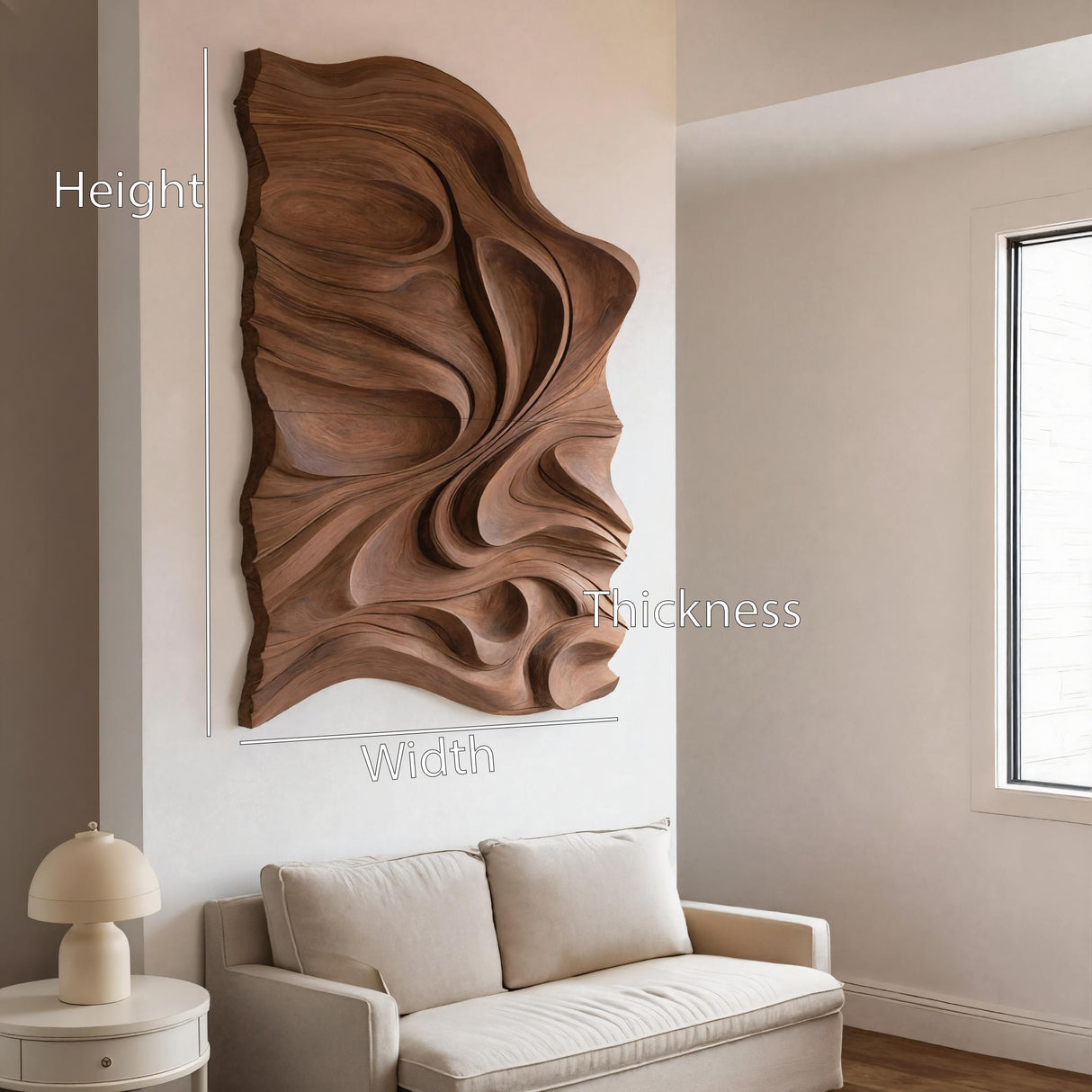Organic Flowing Carved Wood Art Panel For Living Room