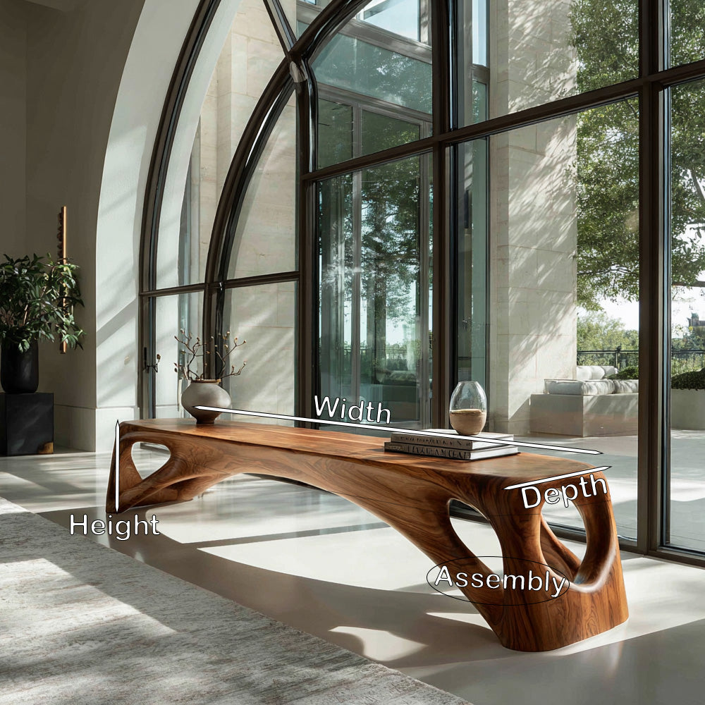 Organic Wooden Bench Hollow Design For Living Room
