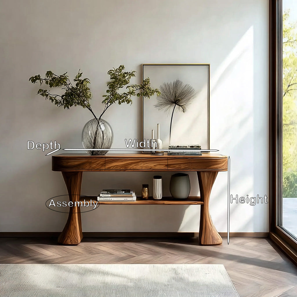Scandinavian Sculptural Wood Console Table For Entryway