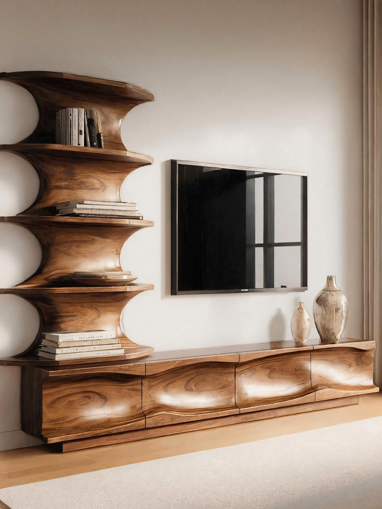 Modern TV Console With Vertical Shelving For Living Room