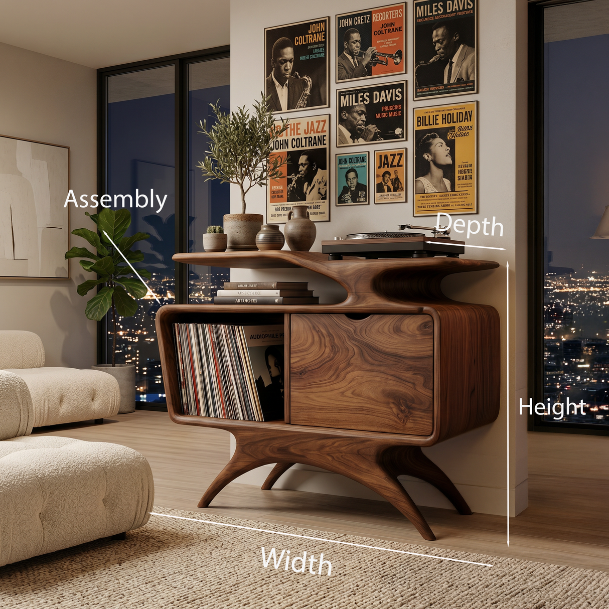 Handcrafted Wooden Record Cabinet With Shelving For Living Room