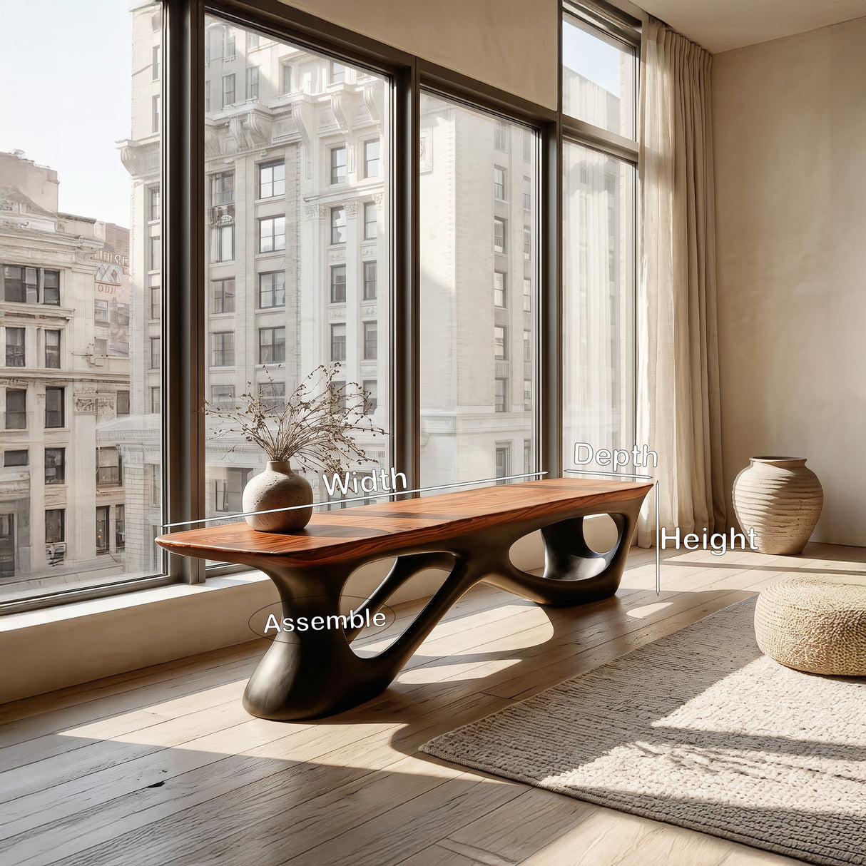 Contemporary Natural Wood Bench For Luxury Window Corner