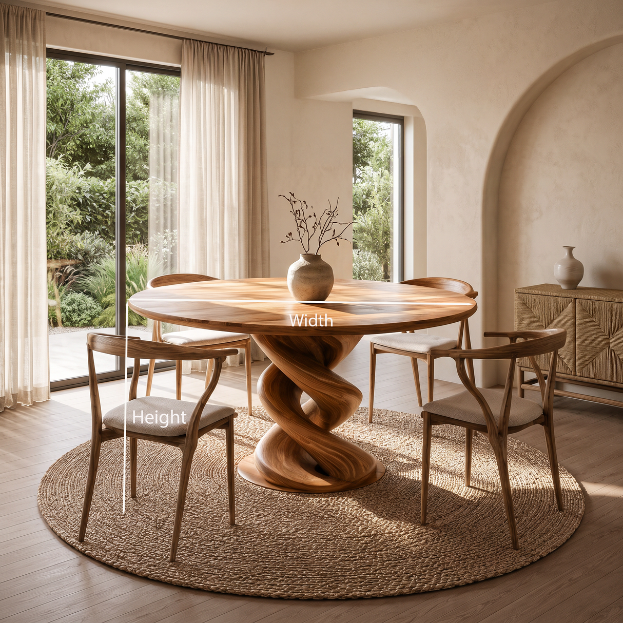 Modern Wooden Round Dining Table Sculptural Twist Base For Kitchen
