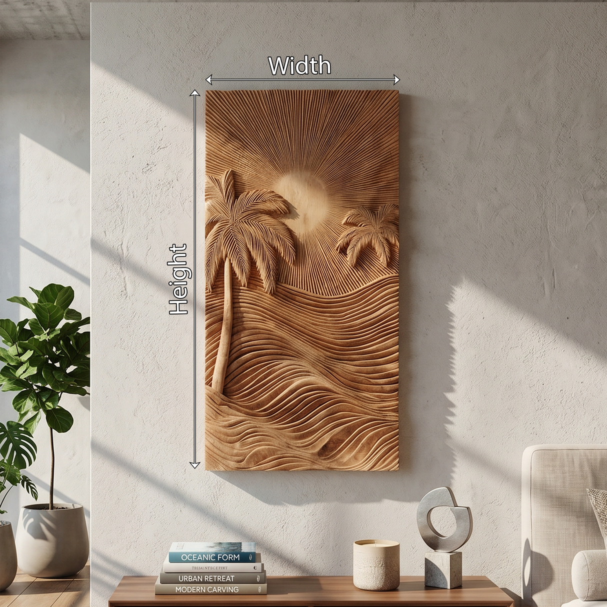 Handcrafted Tropical Wooden Wall Sculpture For Elegant Beach House Decor