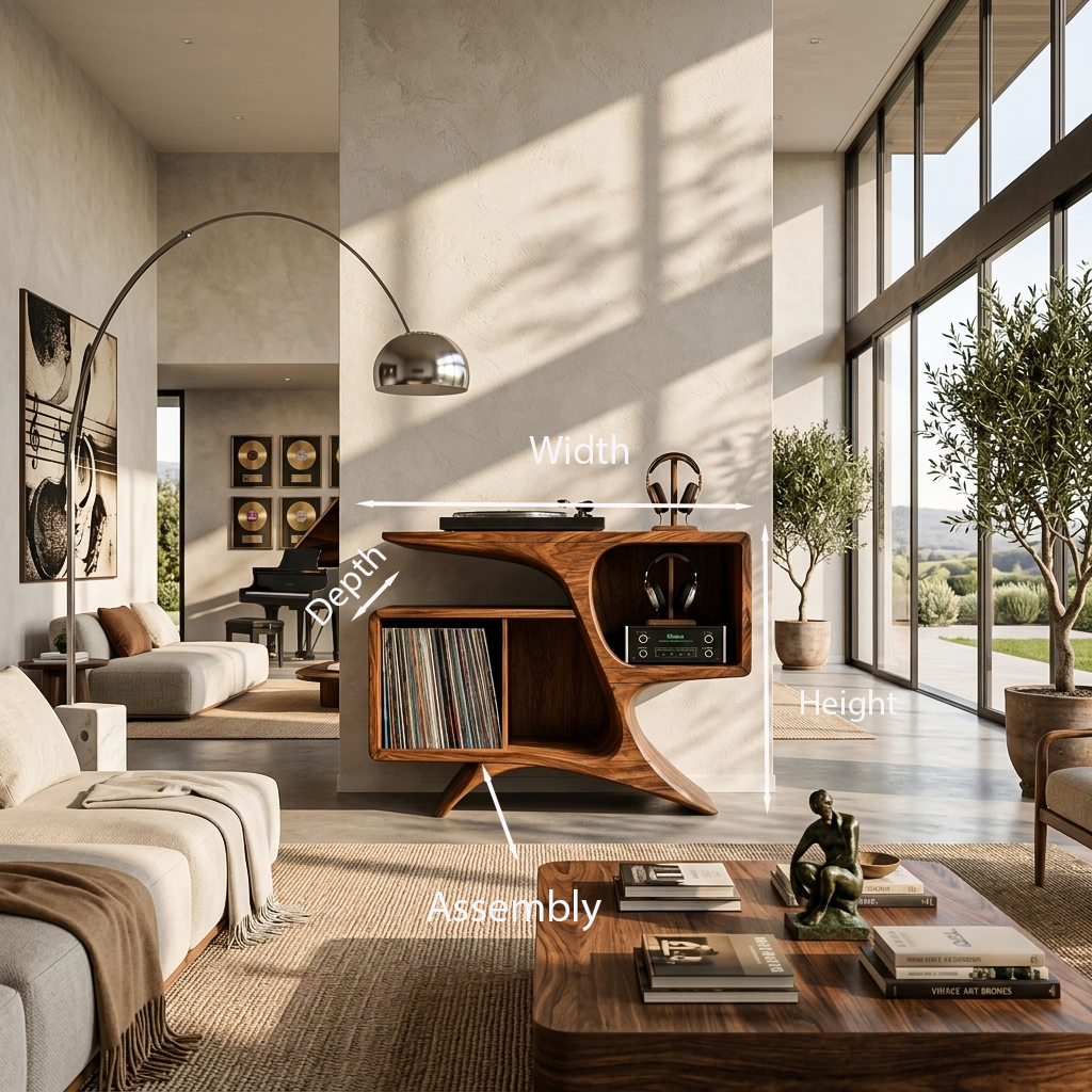 Rustic Sculptural Wooden Record Cabinet For Living Room Furniture