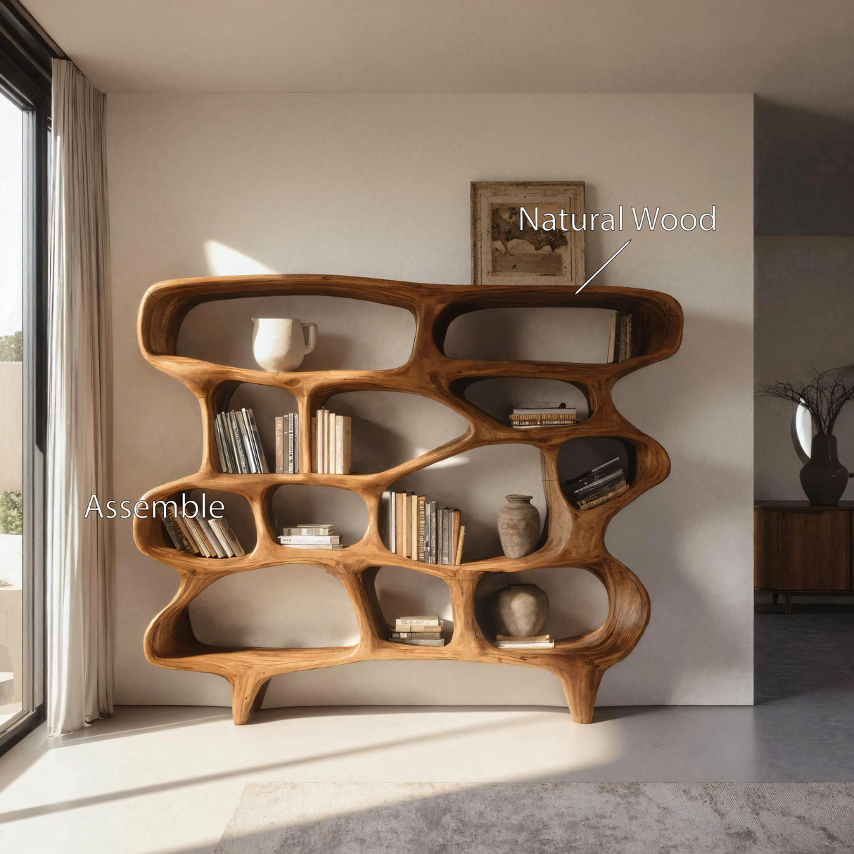 Organic Sculptural Bookshelf For Living Room Or Office Decor