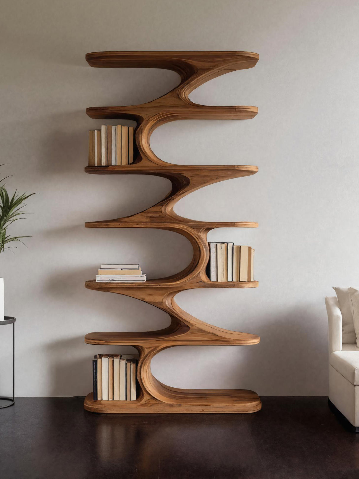 Modern Organic Curved Bookshelf For Living Room