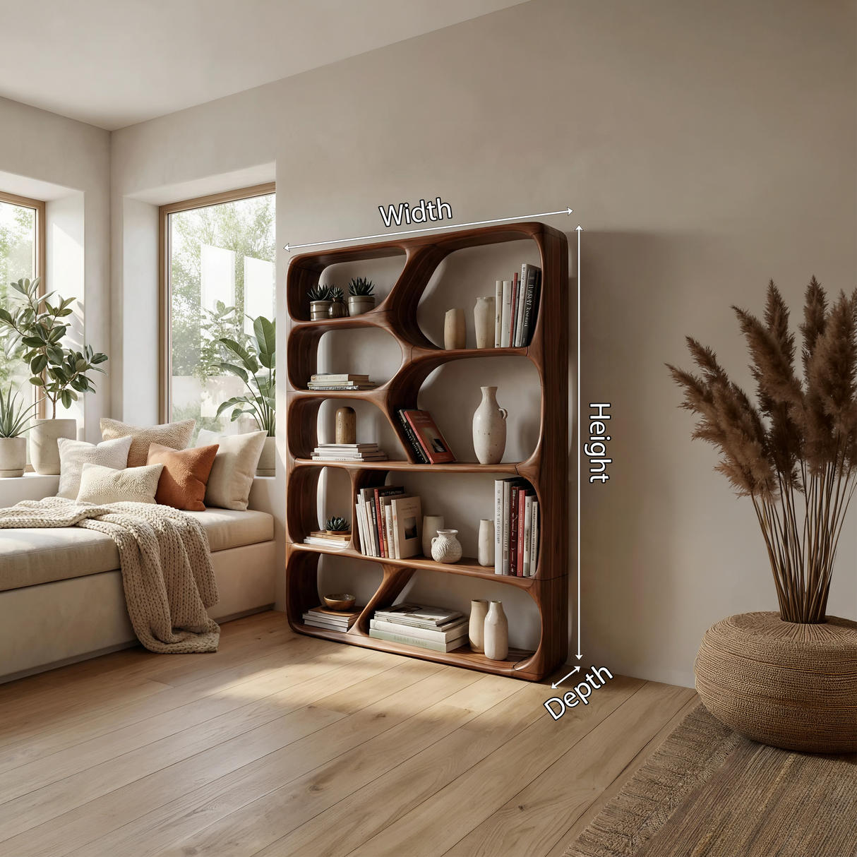 Mid Century Handcrafted Bookcase Storage Organizer For Living Room