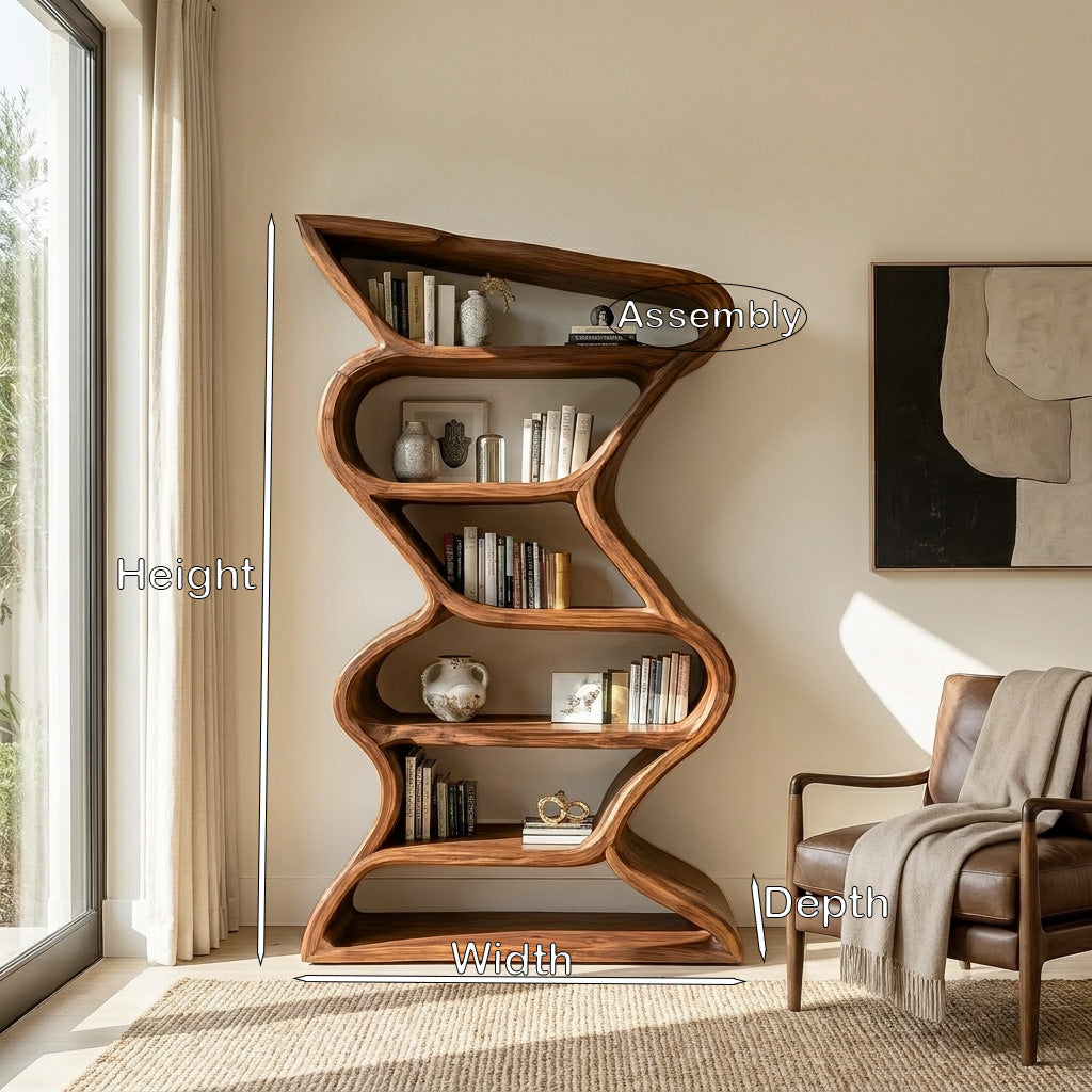 Modern Sculptural Bookshelf With Seamless Tiers For Living Room