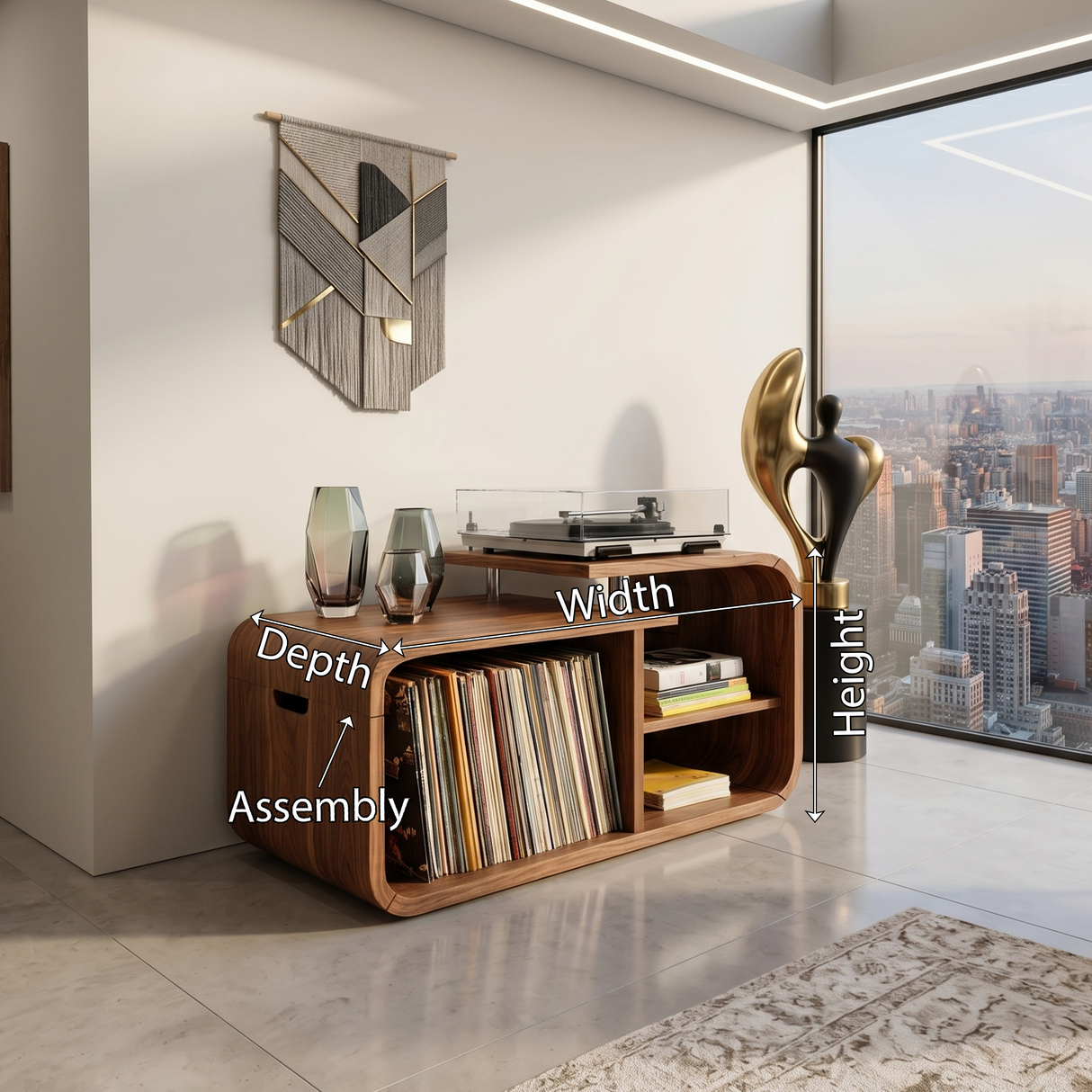 Contemporary Curved Record Player Stand Urban Penthouse