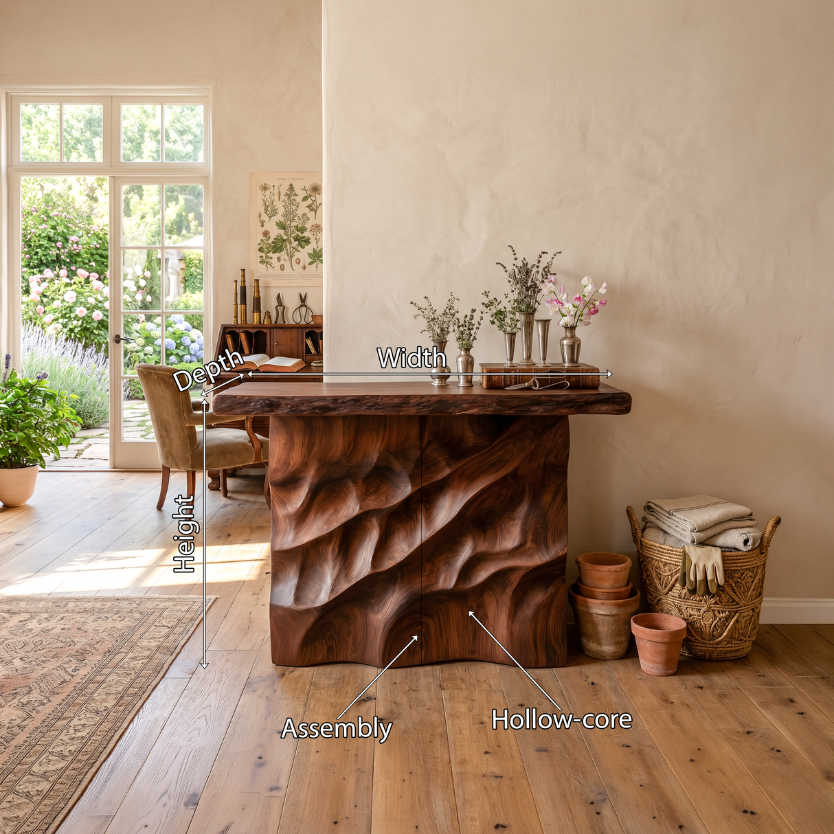 Mid Century Carved Display Table For Grand Entryway Space