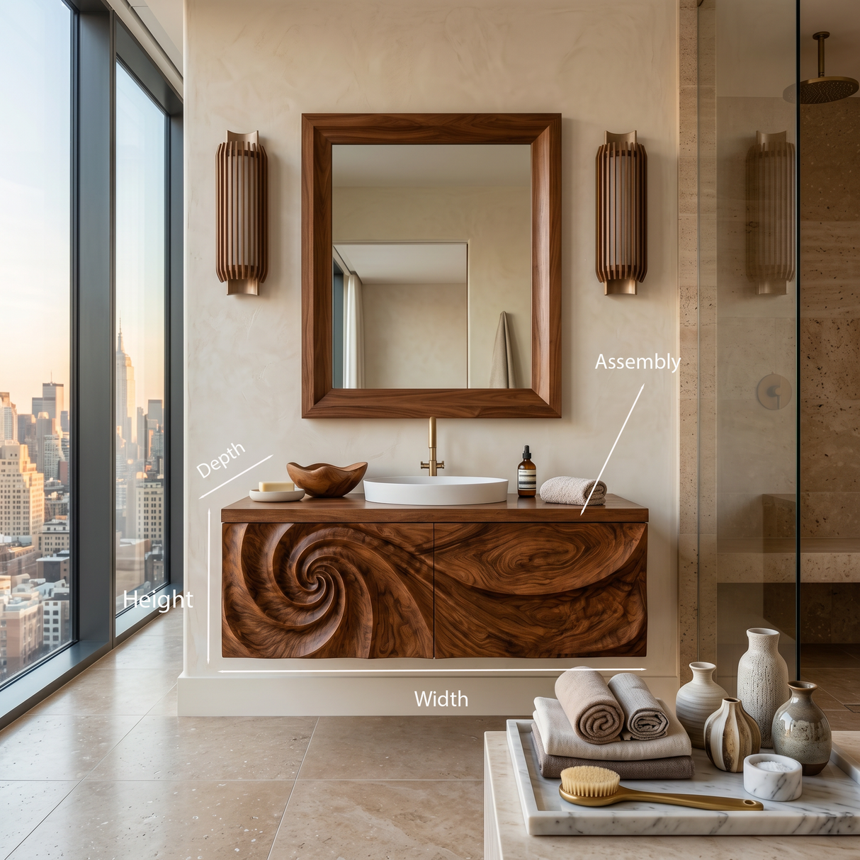 Modern Bathroom Vanity With Spiral Carved Front For Master Bathroom