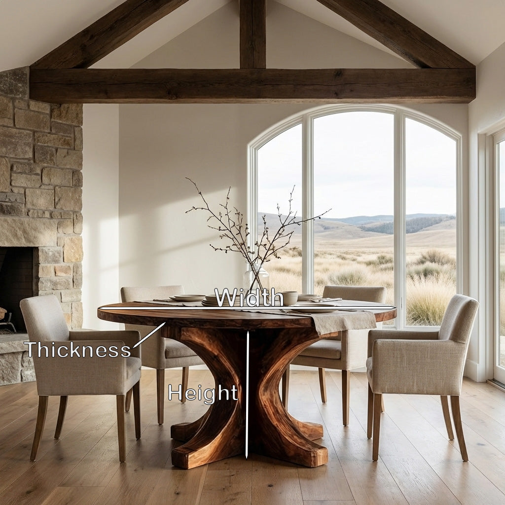 Modern Round Wooden Dining Table With Flared Base For Kitchen