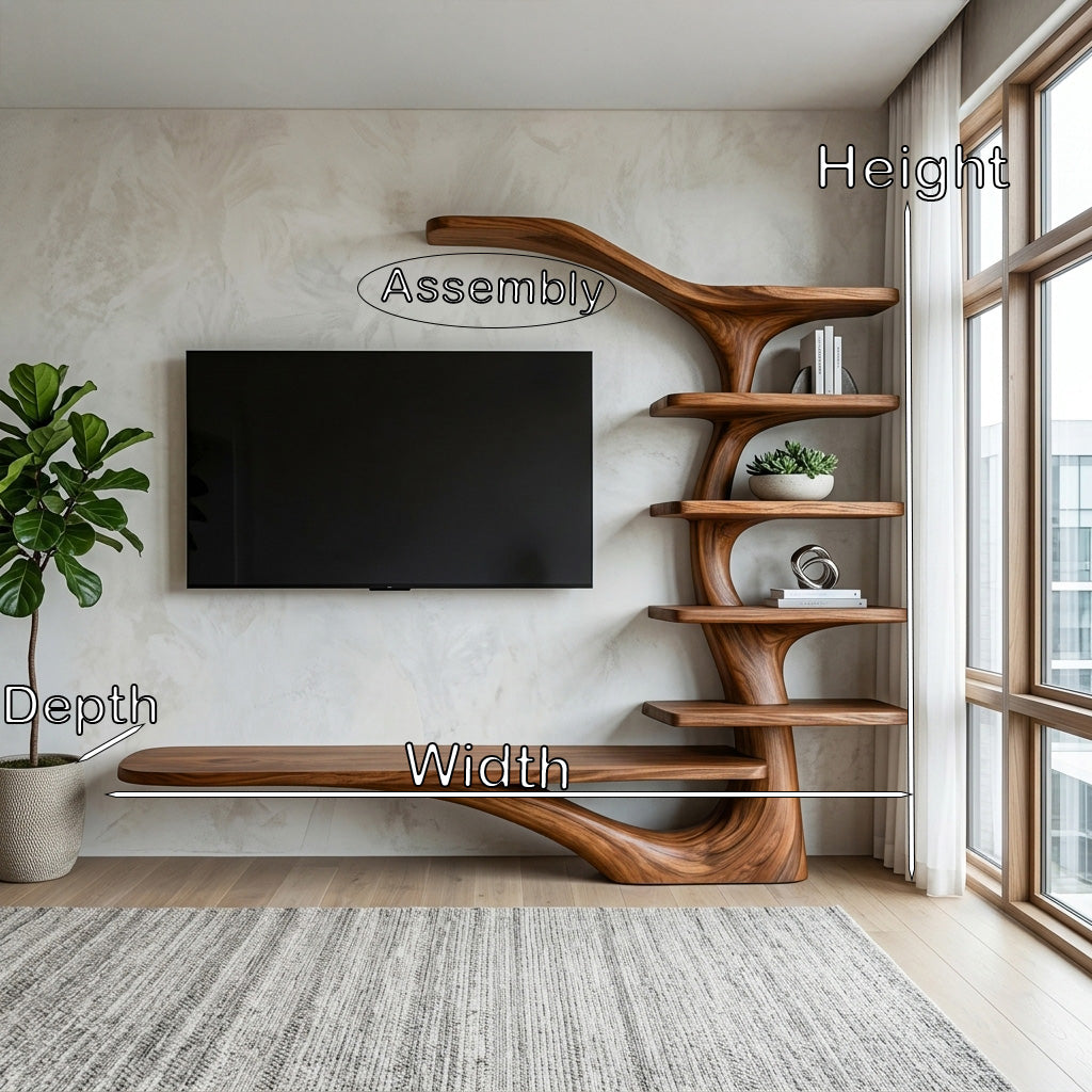 Modern TV Stand With Tree Inspired Shelf For Living Room