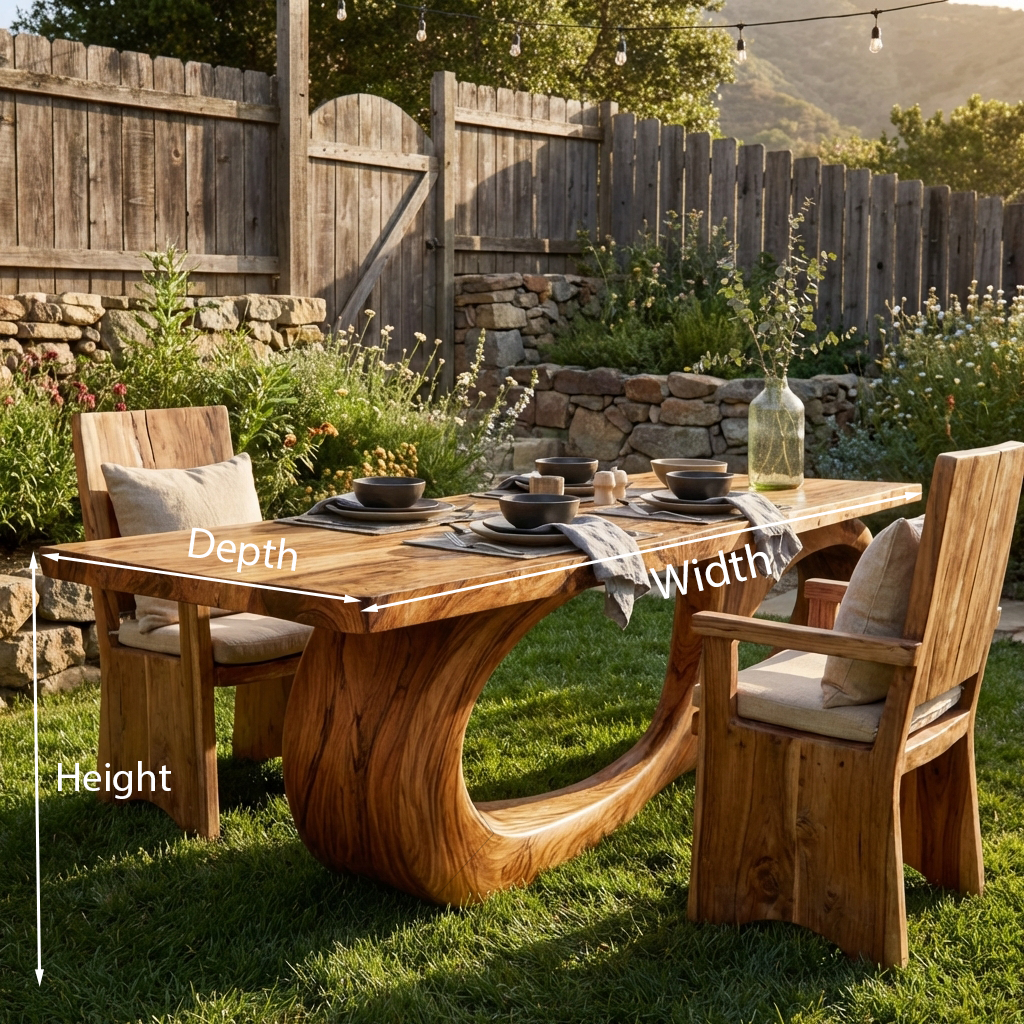 Modern Wooden Dining Table With Sculptural Base For Kitchen