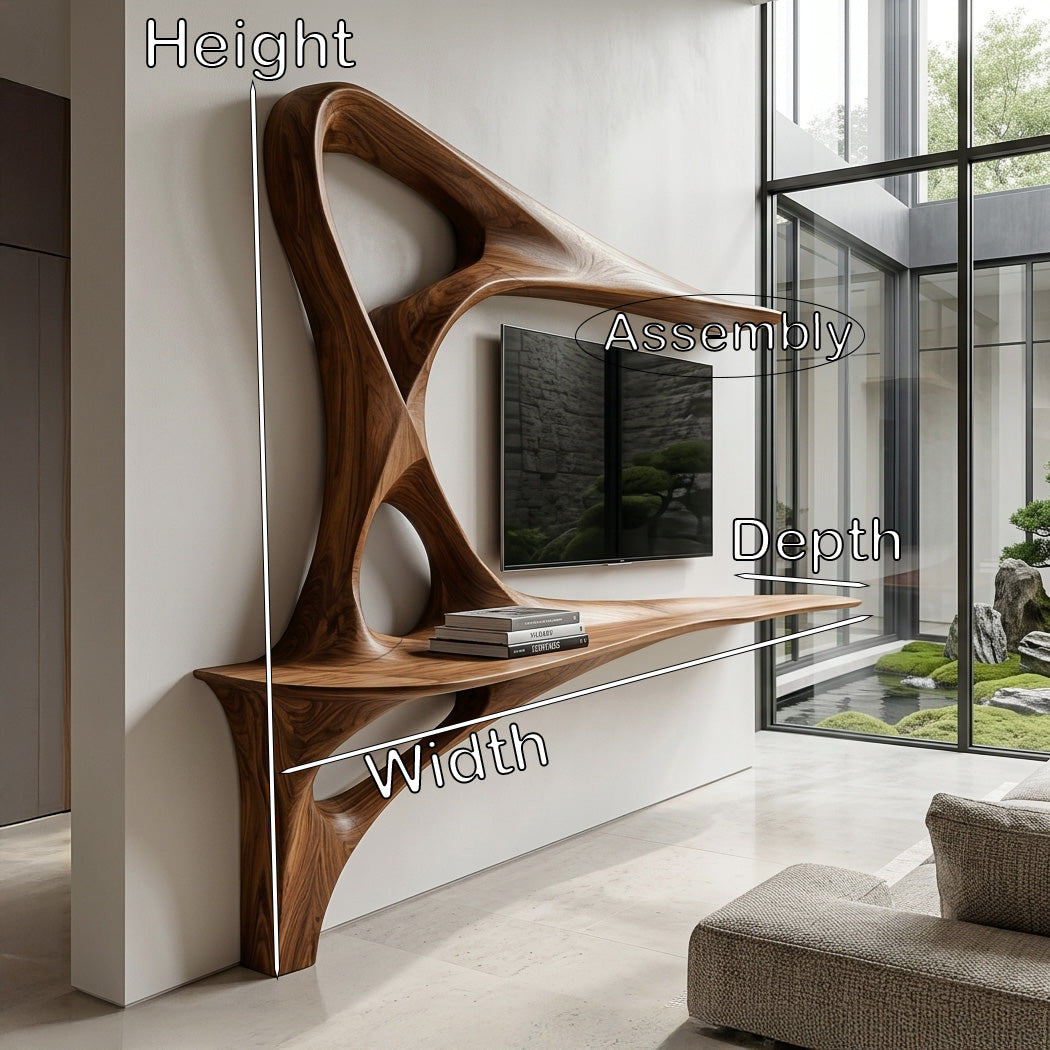Rustic TV Console With Carved Frame For Living Room