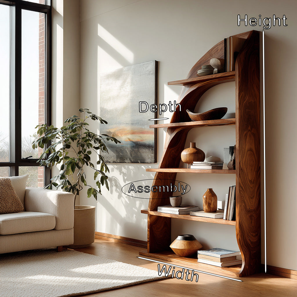 Organic Natural Wood Bookshelf For Living Room Display