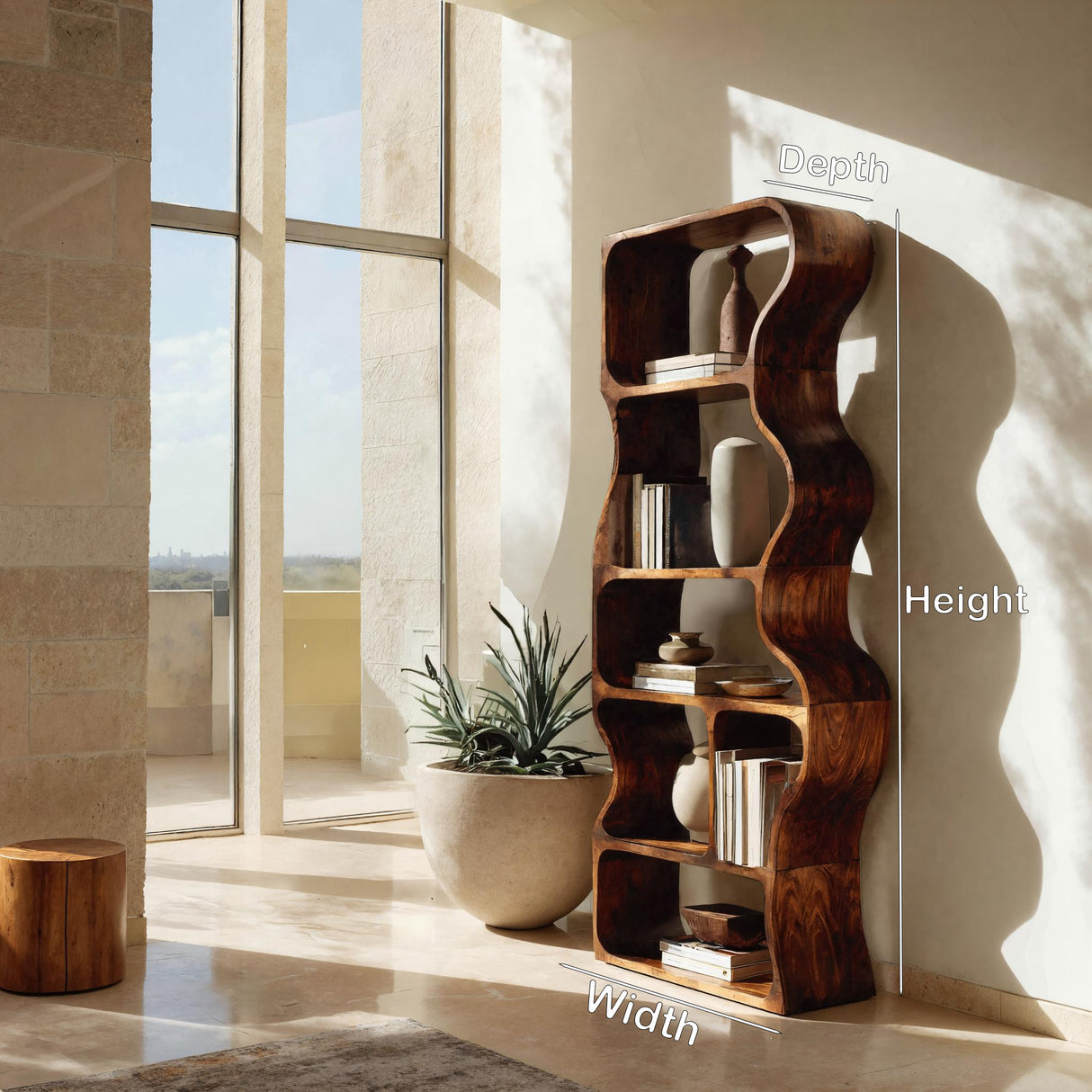 Organic Standing Shelf With Flowing Edges For Living Room