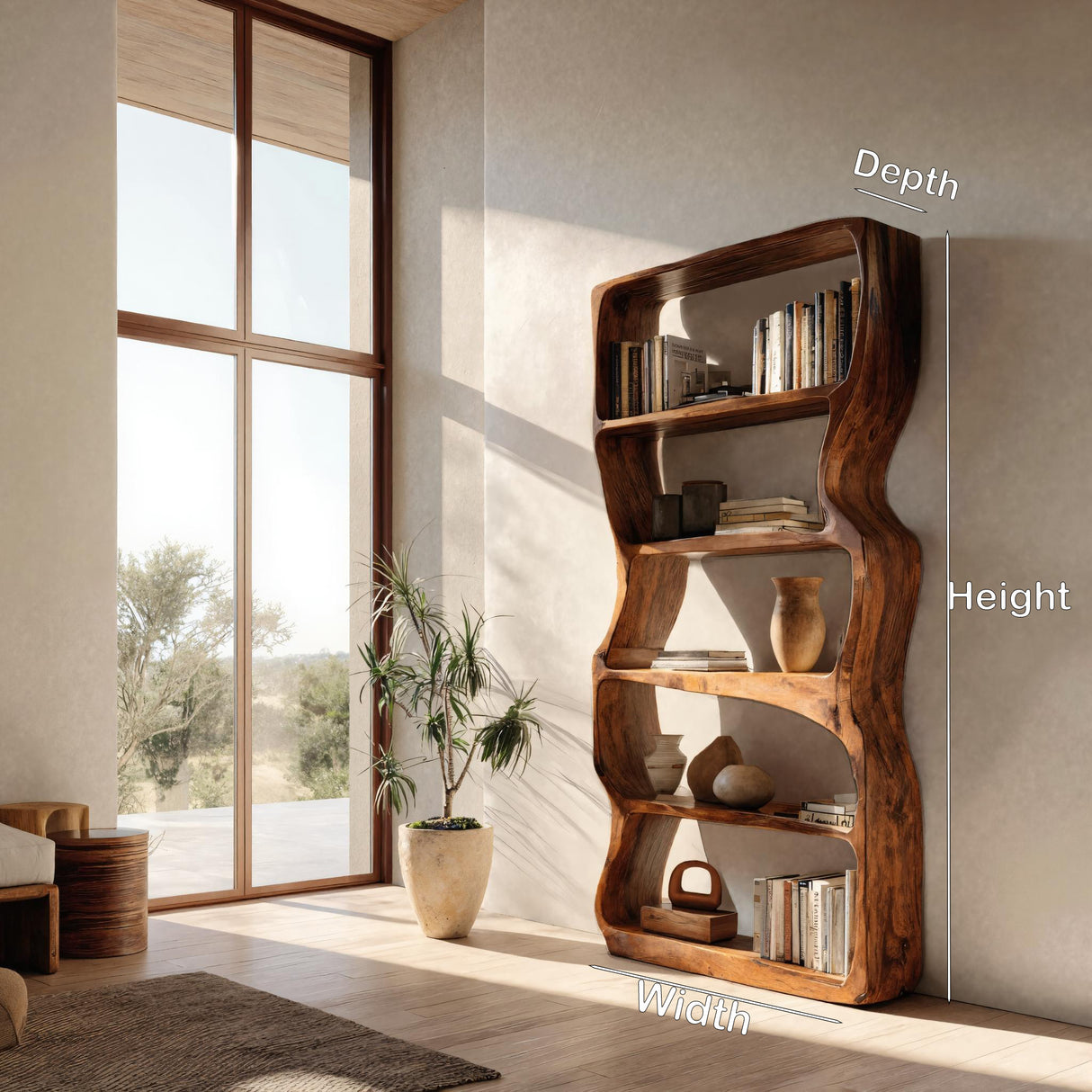Contemporary Wooden Standing Shelf For Living Room Display