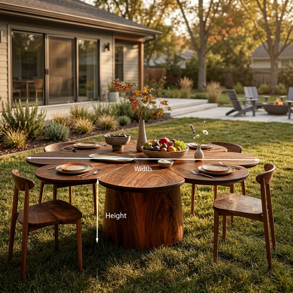 Contemporary Wooden Dining Table With Flower Shape Tabletop For Kitchen