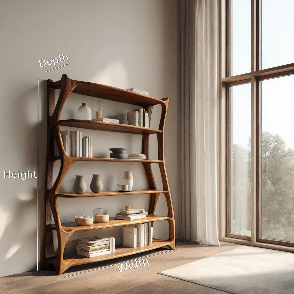 Elegant Wooden Standing Shelf With Tiers For Living Room