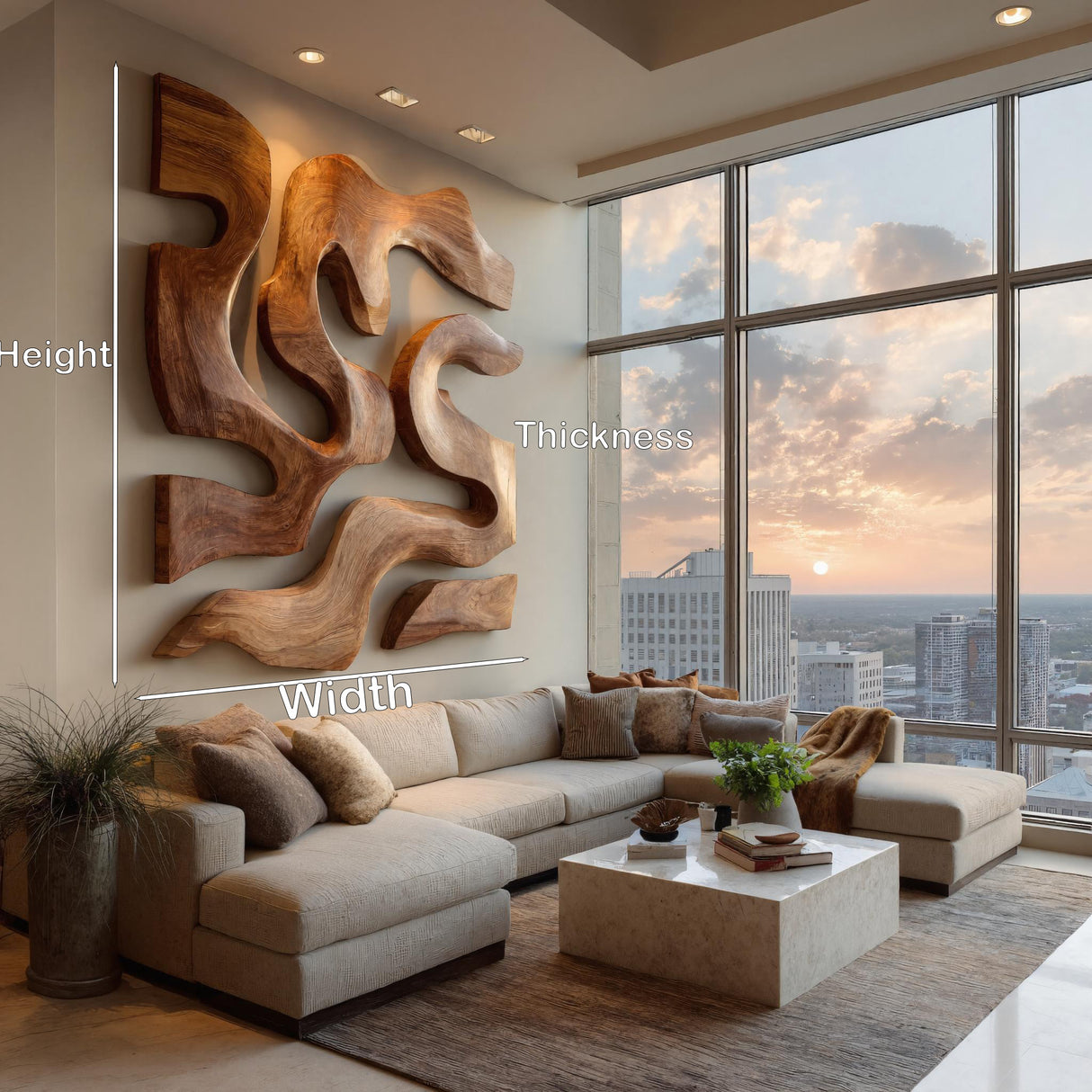 Contemporary Sculptural Wood Wall Art For Modern Living Room