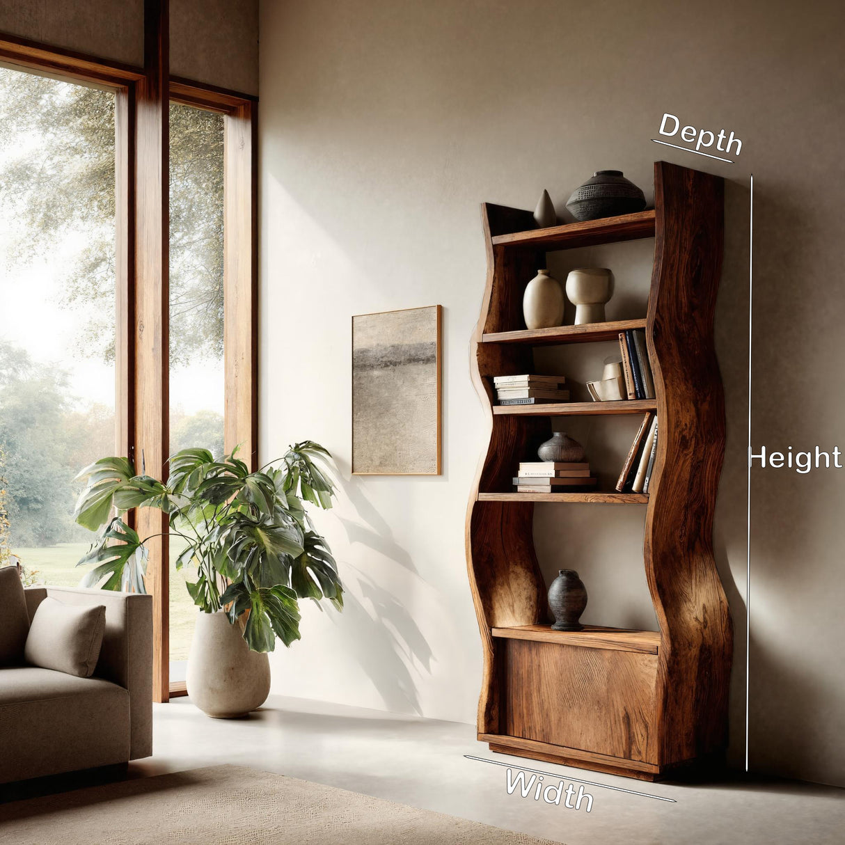 Contemporary Sculptural Wooden Standing Shelf For Home