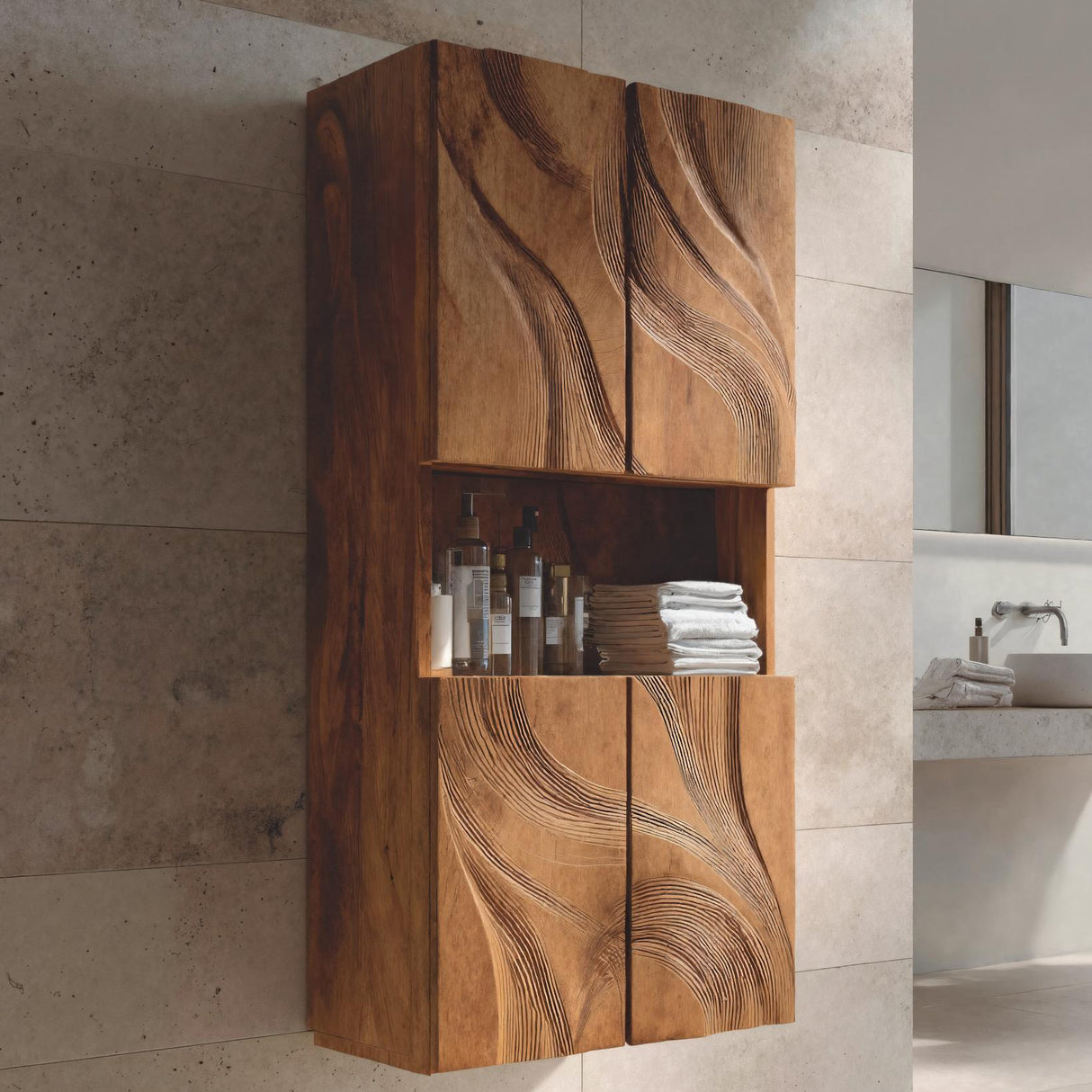 Handcrafted Carved Bathroom Cabinet For Modern Bathroom