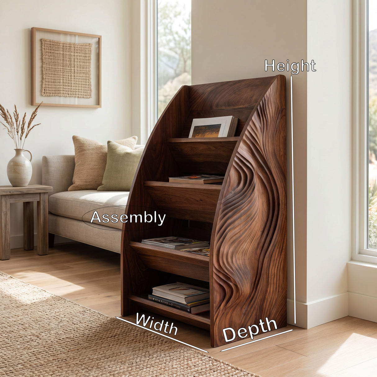 Modern Wooden Arched Magazine Rack For Living Room