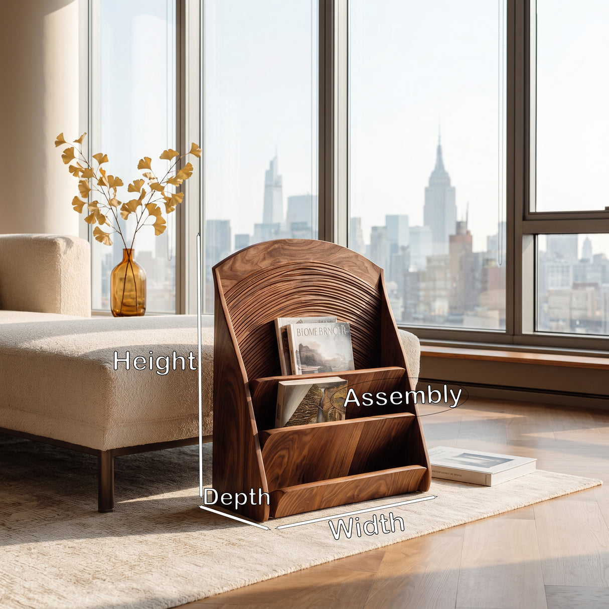 Organic Carved Wooden Magazine Rack For Home Storage