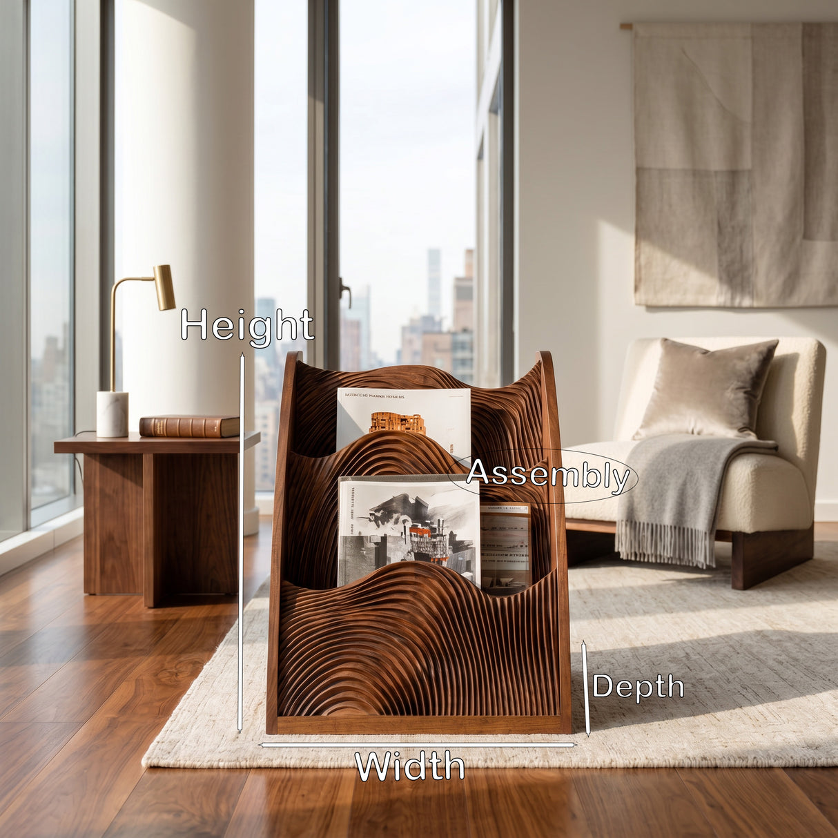 Organic Wooden Wave Panel Magazine Rack For Living Room