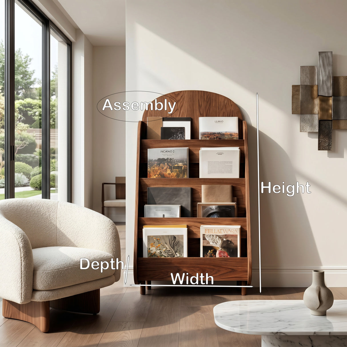 Contemporary Wooden Rounded Arch Magazine Rack For Reading Corner